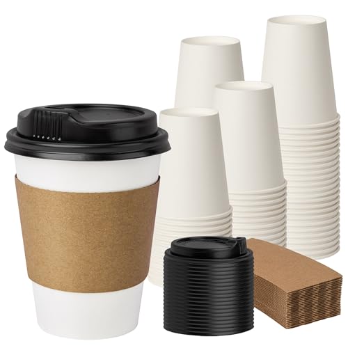 50 Pack 12 oz Disposable Coffee Cups with Lids