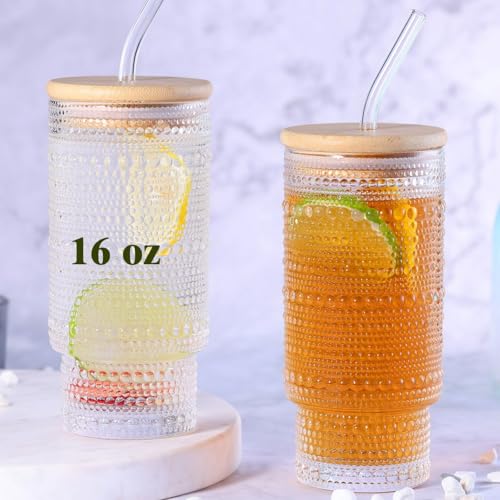 2 Pack Iced Coffee Glass Cups with Lids and Straws