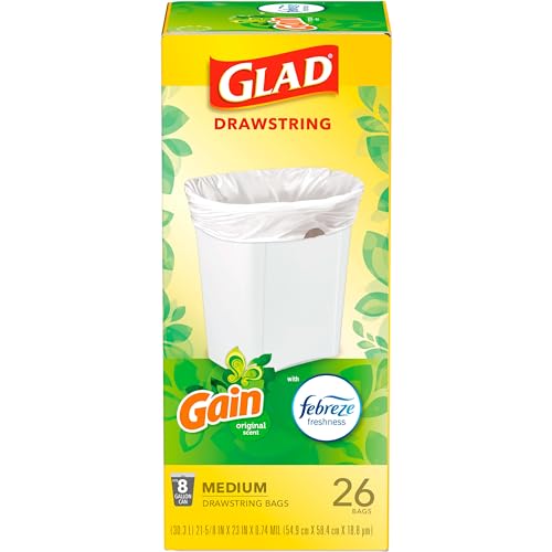 Glad 8 Gallon Drawstring Trash Bags, 26 Count