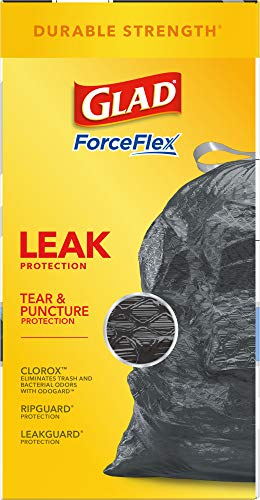 Glad Trash Bags, Large Drawstring Garbage Bags ForceFlex with Clorox, 30 Gallon Black Trash Bags, Mountain Air 50 Count (Package May Vary)