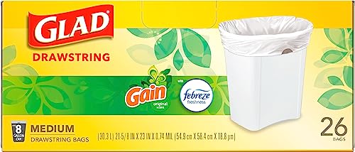 Glad 8 Gallon Drawstring Trash Bags, 26 Count