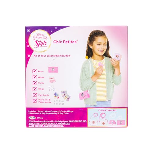 Disney Princess Style Collection Girls Purse Pretend Play Chic Petite Bag D - Mini Soft Vinyl handbag for Girls with 5+ Accessories for Girls Ages 3 and Up
