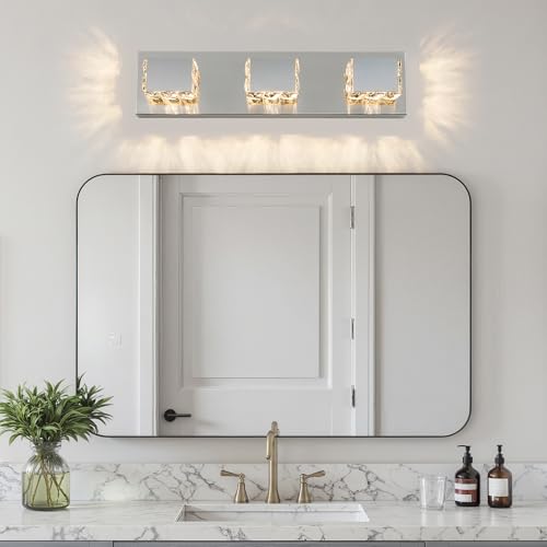 3-Light Modern Crystal Bathroom Vanity Light Fixture