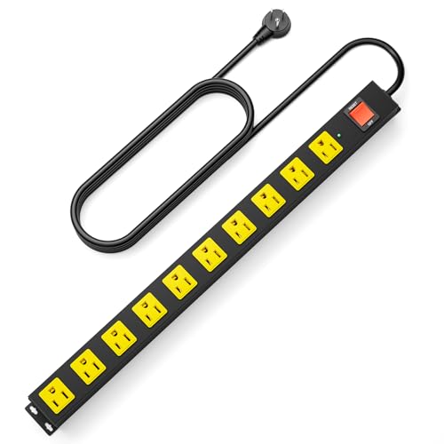 10 Outlet Metal Surge Protector Power Strip, 10FT Cord