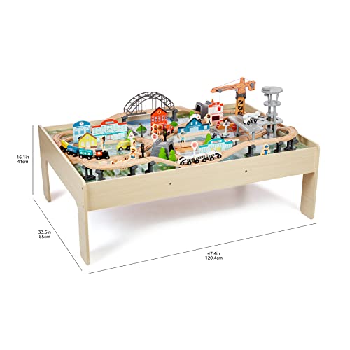 120-Piece Wooden Train Set by Amazon Basics