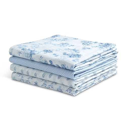 Delta Children 100% Cotton Muslin Baby Receiving Blankets for Girls and Boys – 47x47 Inches (Pack of 4), Blue Botanicals