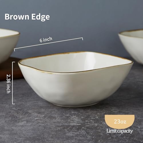 famiware Cereal Bowls Set of 6, Ocean Square 6" Soup Bowls, 23oz Rice Serving Bowl Oatmeal Bowls, Kitchen Bowl Set, Microwave and Dishwasher Safe, Scratch Resistant, Vanilla White