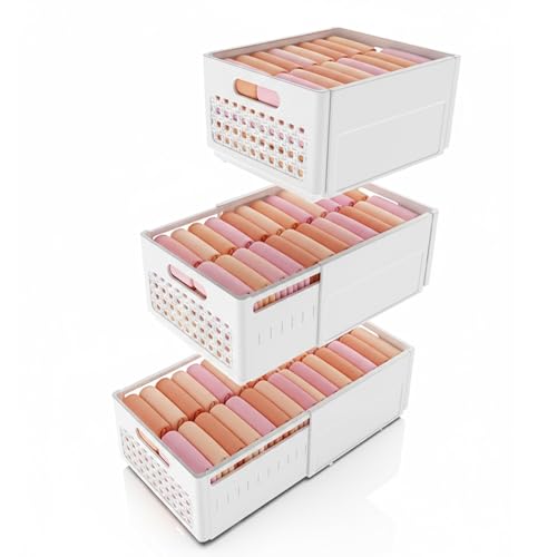 3 Pack Stackable Plastic Closet Storage Drawers
