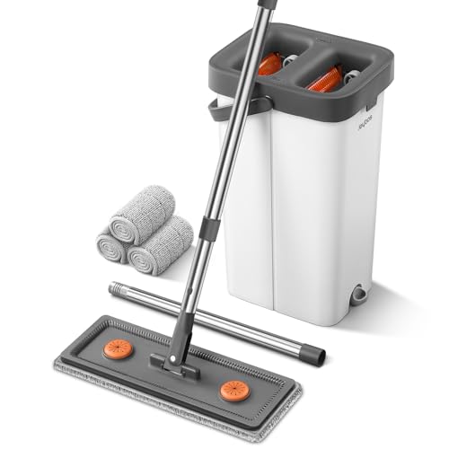 Flat Mop and Bucket Set with 3 Microfiber Pads