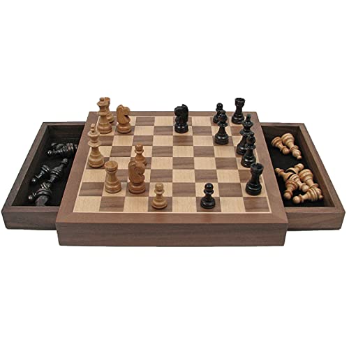 Hey! Play! Inlaid Walnut-Style Magnetized Wood Chess Set with Staunton Wood Chessmen, Brown,1.375x9.875x9.875, 12-21129
