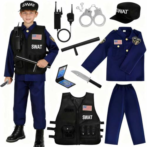 SWAT Police Costume for Kids with Vest Boys
