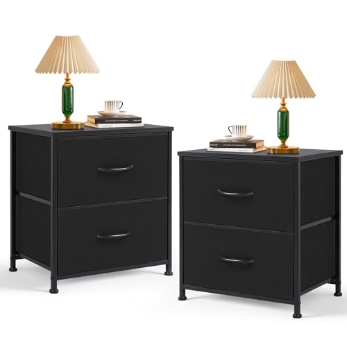 2 Pack Small 2-Drawer Fabric Nightstand Tables