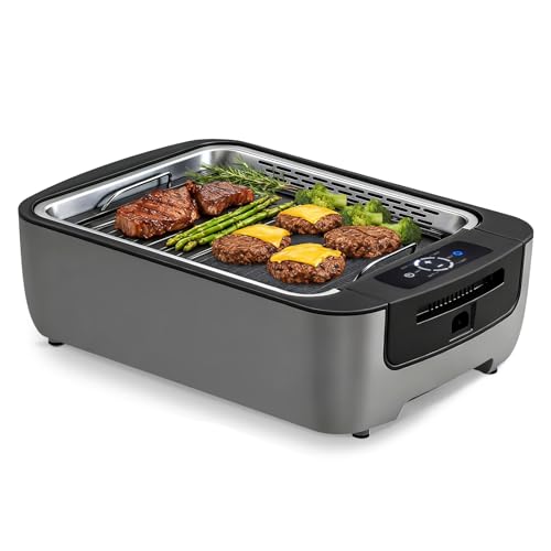 Smokeless Electric Indoor Grill with Dual-Zone Plates