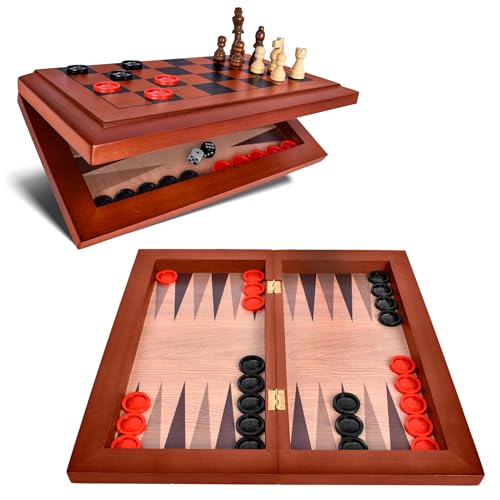 3-in-1 Chess, Checkers & Backgammon Board Game Set