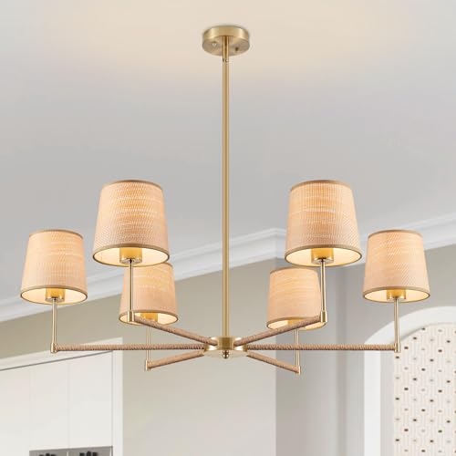 6-Light Rattan Chandelier Boho Pendant Light Fixture