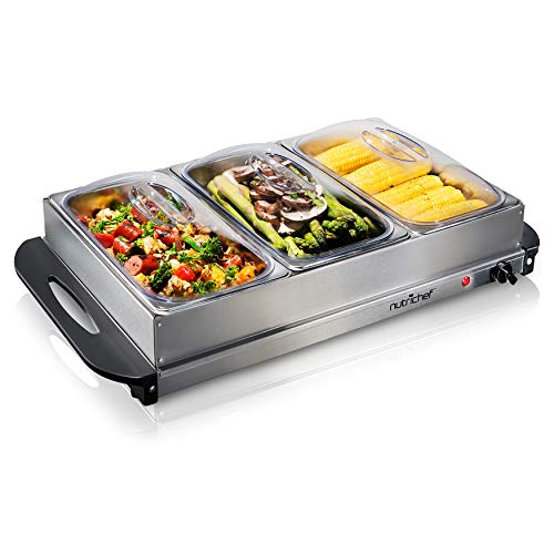 NutriChef 3 Tray Stainless Steel Buffet Warmer Server