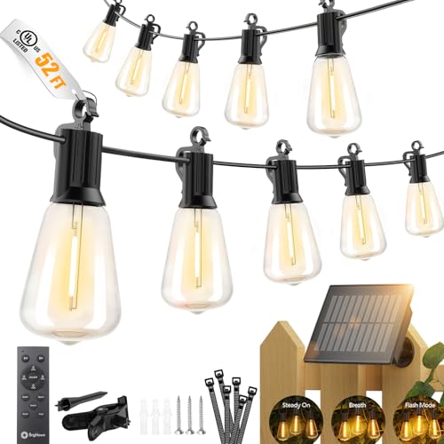 52FT Solar Dimmable Outdoor String Lights
