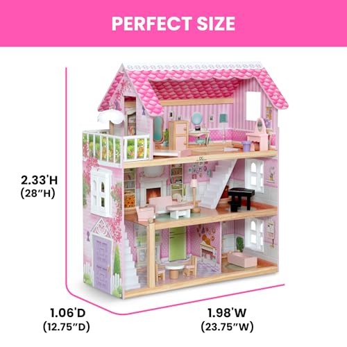 Delta Children Little Gem Dollhouse - 3-Story Dollhouse with 4 Rooms - Includes 16 Accessories - Fits 5-inch Dolls - Pretend Play Dream Gift for Ages 3+