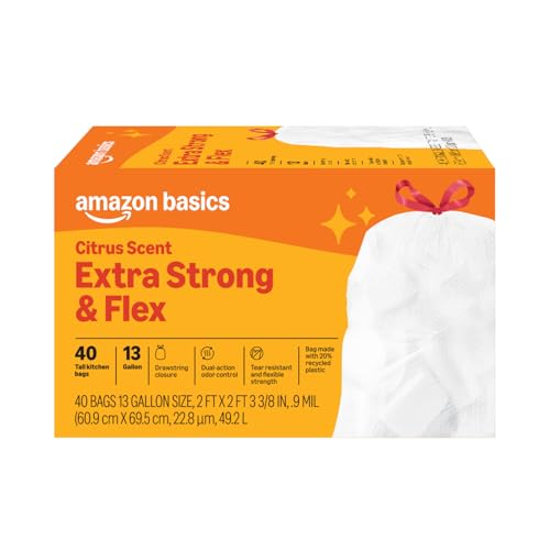 40 Count Amazon Basics 13 Gallon Kitchen Trash Bags
