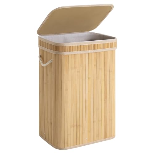 Foldable Bamboo Laundry Hamper with Lid and Handles