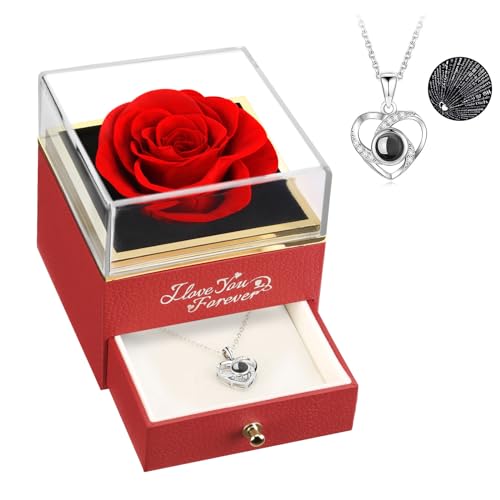 Preserved Rose Gift Box with I Love You Necklace