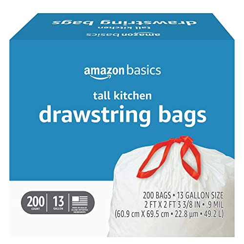 200 Count Amazon Basics 13 Gallon Kitchen Trash Bags