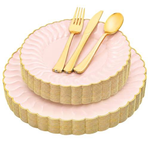 125 Piece Disposable Plastic Dinner and Dessert Plates Set