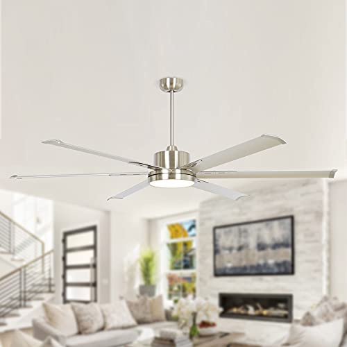 Ceiling Fans with Lights 65" Ceiling Fan with Remote Large Ceiling Fan for Shop Garage Porch Indoor Outdoor, DC Motor Reverse Airflow Fan Living Room, LED Light with Fan, DOE Tested, Brushed Nickel