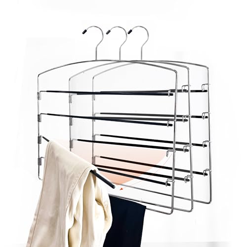 3 Pack Pants Hangers 4 Tier Non-Slip Organizer
