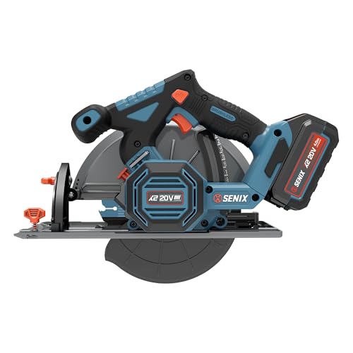SENIX 20V Max 7-1/4" Circular Saw for Wood Cutting | Cordless Circular Saw with 4.0Ah Battery & Charger | 4200RPM Brushless Motor, LED Light, 55° Bevel | Storage Bag Included (PSCX2-M3)