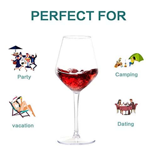 Ciaell 6 Pack Plastic Wine Glasses - 15OZ Unbreakable Wine Glasses, Tritan Wine Glasses with Stem - Disposable Stemmed Wine Glasses Perfect for Parties & Weddings & Poolside & Outdoors & Camping