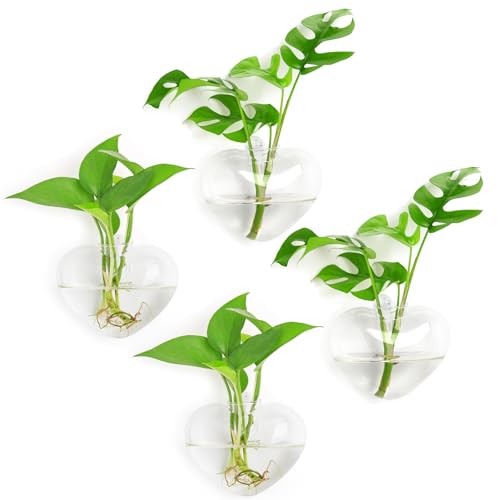 4 Pack Heart-Shaped Glass Wall Hanging Terrariums