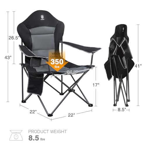 EVER ADVANCED Folding Camping Chair for Outside with High Back Padded Oversized Lawn Chairs Folding Lightweight Sturdy Steel Portable Outdoor Camp Chair for Adults