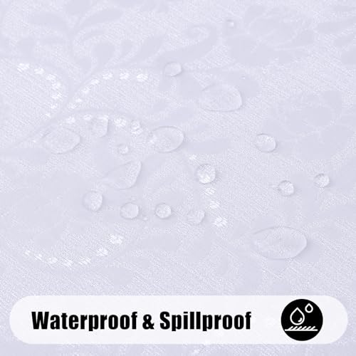 Moosfor Rectangle Tablecloth 60x102 Inch, Waterproof Damask Jacquard Table Cloth, Washable Fabric Table Covers for Dining, Parties, Indoor and Outdoor, White