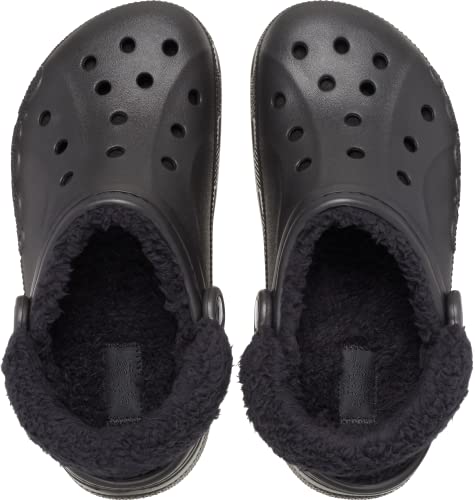 Crocs Unisex-Adult Baya Lined Fuzz Strap Clogs, Black/Black, 11 US