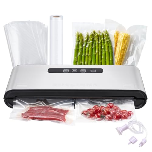 KURSINNA Automatic Vacuum Sealer Machine 90Kpa, Stainless Steel Food Sealer for Food Storage and Sous-Vide, Dry/Moist Mode Air Vacuum Sealing System (VS2350+Bags+Rolls)