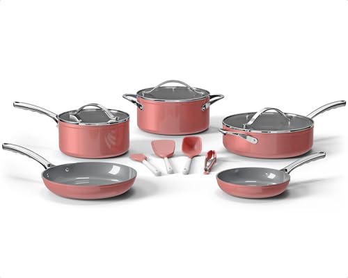 12-Piece Ceramic Nonstick Aluminum Cookware Set with Lids