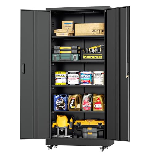 Rolling Lockable Metal Storage Cabinet with Shelves