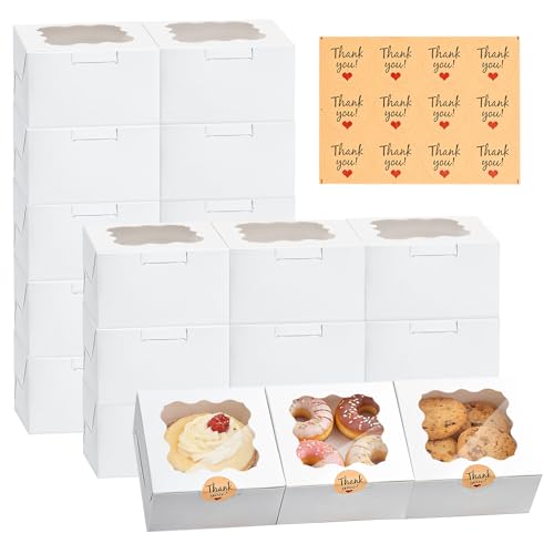 32 Pack Cookie Boxes with Window and Stickers