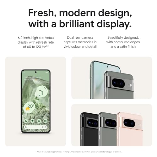 Google Pixel 8 - Unlocked Android Smartphone with Advanced Pixel Camera, 24-Hour Battery, and Powerful Security - Obsidian - 128 GB