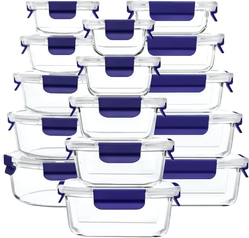 30 Pack GENICOOK Glass Food Storage Containers Set