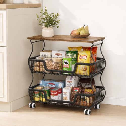 3 Tier Rolling Metal Fruit and Vegetable Storage Cart