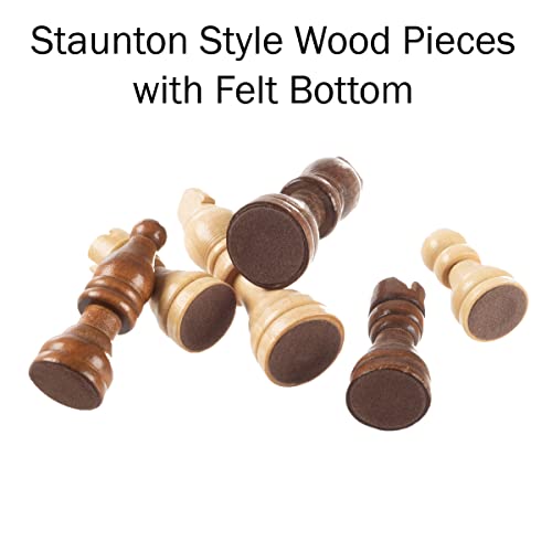 Hey! Play! Inlaid Walnut-Style Magnetized Wood Chess Set with Staunton Wood Chessmen, Brown,1.375x9.875x9.875, 12-21129