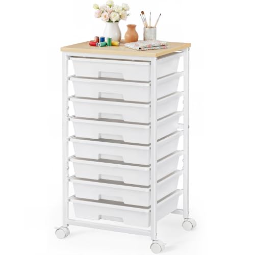 8 Drawer Rolling Storage Cart with Wood Top