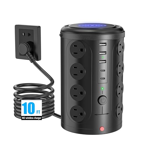 10FT Surge Protector Power Strip Tower with USB Ports