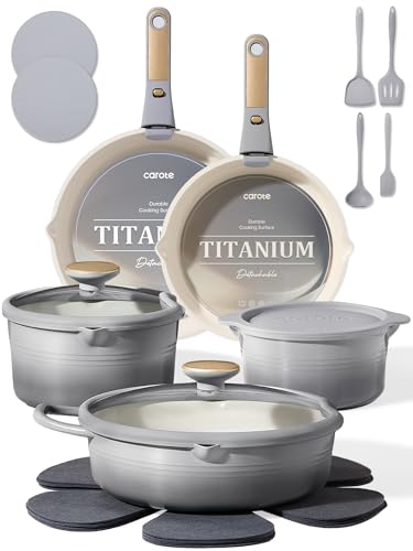 20 Piece CAROTE Titanium Detachable Handle Cookware Set