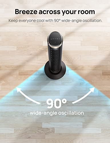 Dreo 40'' WiFi Tower Fan, 26ft/s High-Speed Cooling, Quiet Floor Fan with Remote, 90° Oscillating Fan, 4 Modes, 8H Timer, Touch Control, Standing Cooling Fan for Bedroom, Home, Office Room, Gold