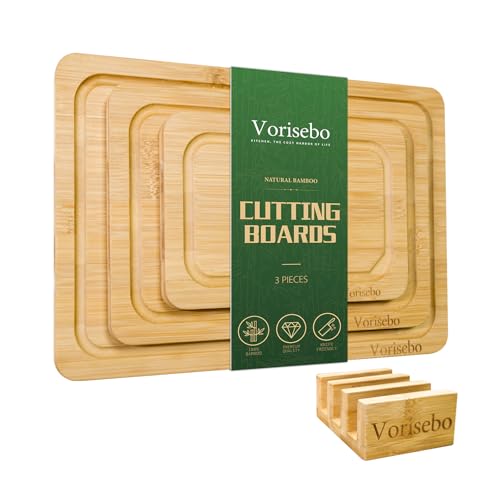 3 Piece Bamboo Cutting Board Set with Holder