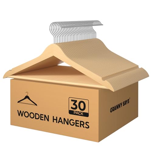 30 Pack Wooden Heavy Duty Clothes Hangers