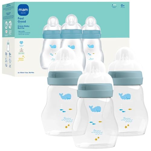 3 Pack MAM 6oz Glass Anti-Colic Baby Bottles